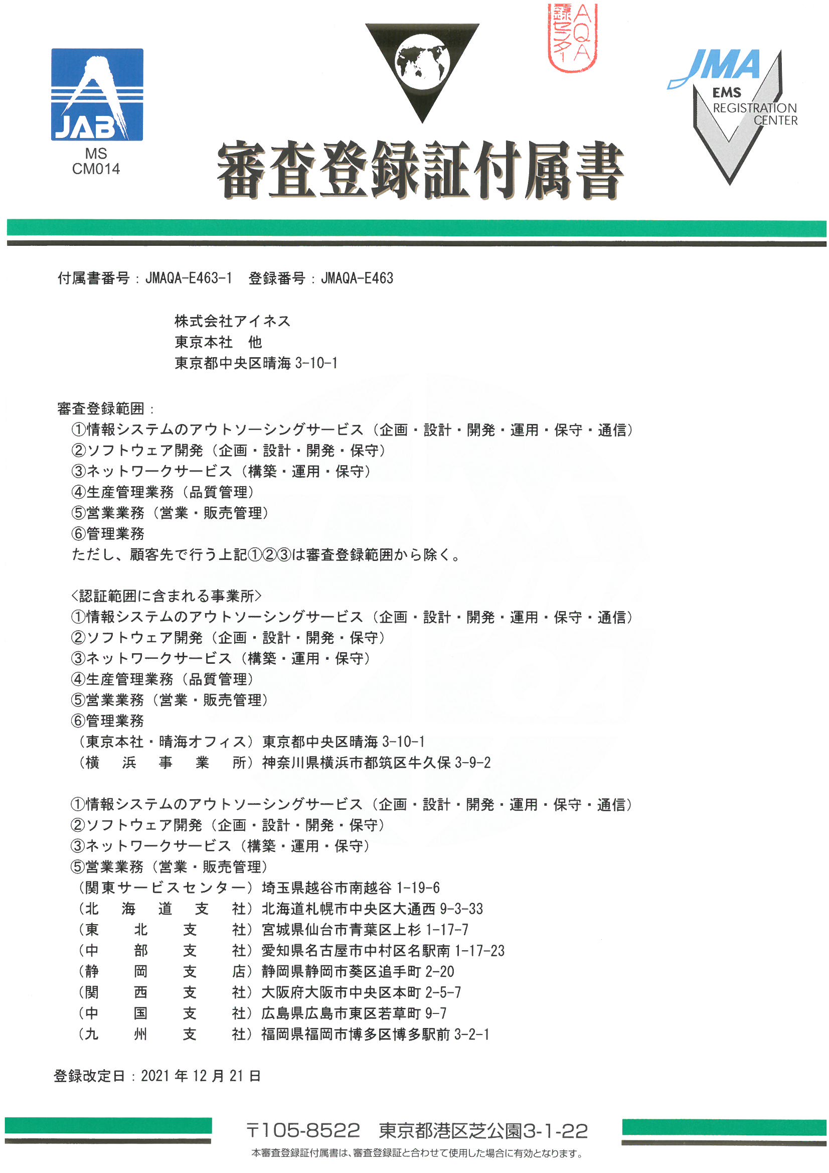 審査登録証付属書